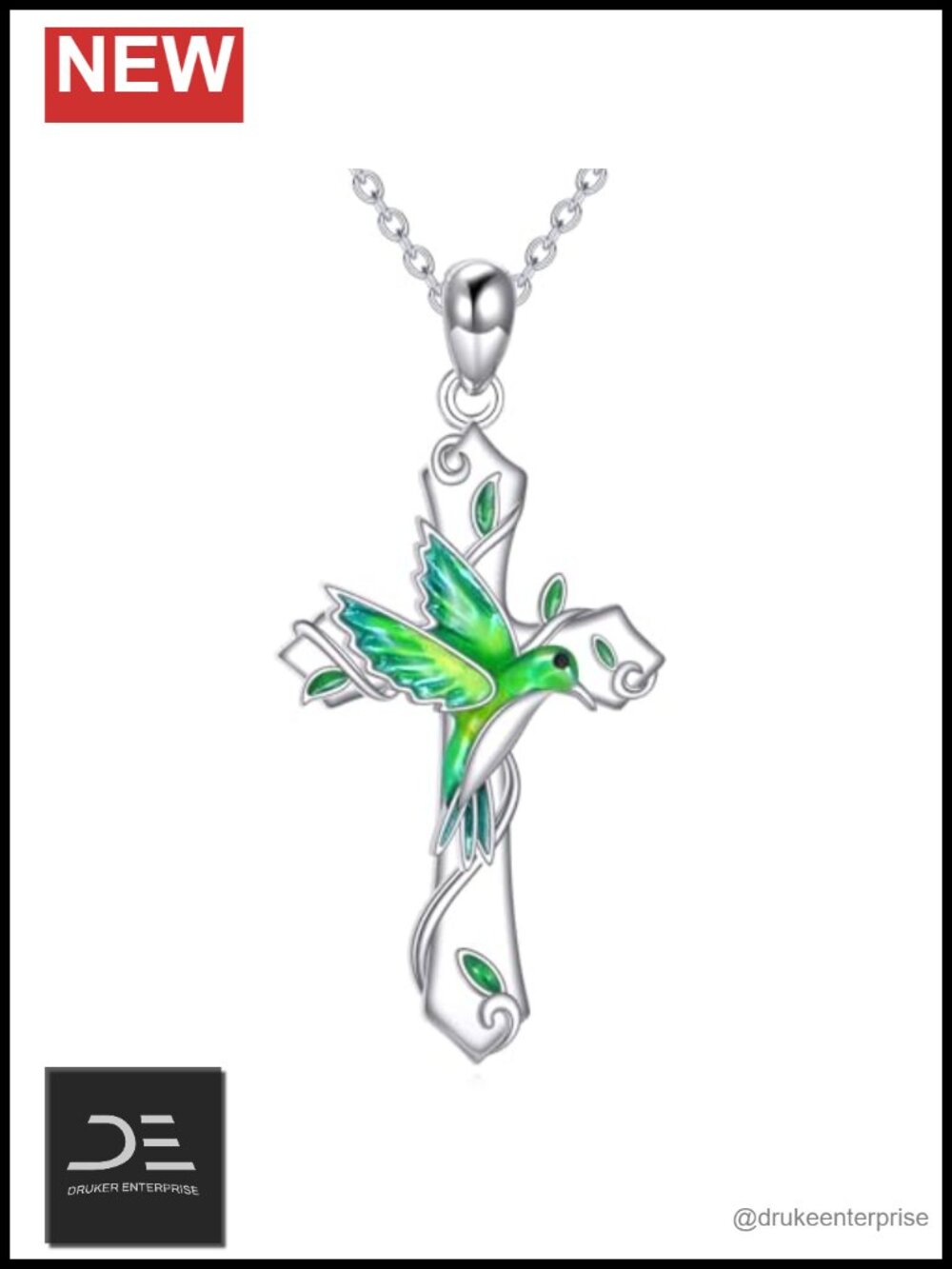 Sterling Silver Hummingbird Cross Pendant Necklace Women Gift